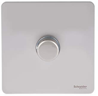 Schneider Electric Ultimate Screwless Flat Plate - Single 2 Way Dimmer Light Switch, Main and Low Voltage, 400W/VA, GU6412CPN, Pearl Nickel