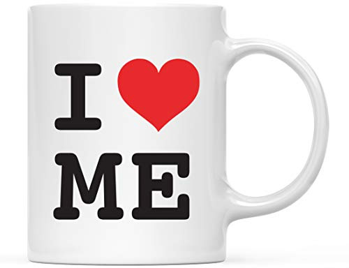 Andaz Press Valentine’s Day Funny 11oz. His Her Couples Coffee Mug Gift, I Love Me, Heart Graphic, 1-Pack, Gift Box
