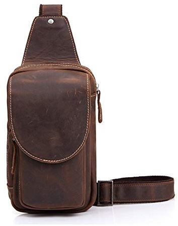 KOSSJAA Herren Brusttasche Retro, Sling Bag aus echtem Leder, Vintage Schultertasche für männer, Crossbody Bag Camping Wandern Radfahren Reisen (retro braun)