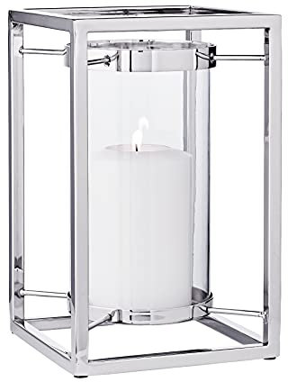 EDZARD Windlicht Banu, Edelstahl vernickelt, mit Glas, Höhe 31 cm