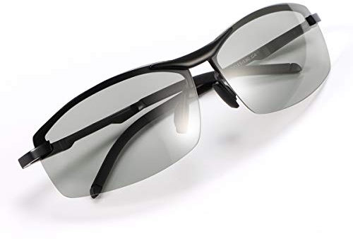 MIRYEA Herren Photochromatisch Sportbrille Polarisiert Rechteckig Sonnenbrille Al-Mg Metallrahmen Fahrer Anti Reflexbeschichtung 100% UVA UVB Schutz für Golf, Angeln, Autofahren, Outdoor-Aktivitäten