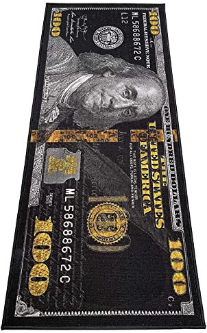 HUAHOO Black Money Rugs 100 Dollar Bill Cool Area Rug Door Mat Runner for Living Room Bedroom Indoor Outdoor Rug 55.9 cm x 144.8 cm