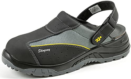 EuroRoutier Stingray Black Leather Clog, Sicherheitsclogs EN ISO 20345: 2011 SB A-E-FO-SRC. (Numeric_43)