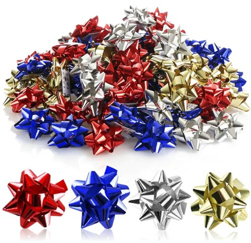 COM-FOUR® 100x Geschenkschleife in tollen Farben - selbstklebende Fertigschleife zur Dekoration von Geschenken zu Weihnachten und Hochzeiten (100 Stück - Glanz - 4 Farben)