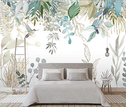 Papier Peint Les Plantes Tropicales Laisse Des Fleurs Et Des Oiseaux Fresque Intissé 3D Papier Peint Panoramique Nature Peinture Murale Chambre Salon
