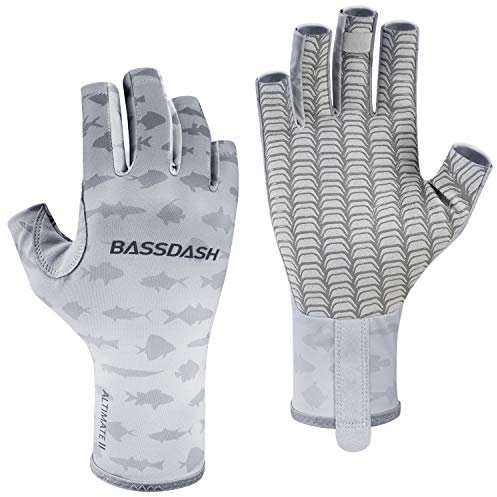 BASSDASH ALTIMATE Sonnenschutz Fingerlose Jagd Angelhandschuhe UPF 50+ Herren Damen UV-Handschuhe für Kajak, Paddeln, Wandern, Radfahren, Schießtraining (ALTIMATE II - Gradient Grey, M)