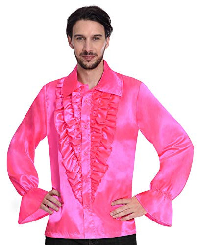amscan Homme 9907016 Chemise disco rose en satin pour homme Taille L, Rose, L EU