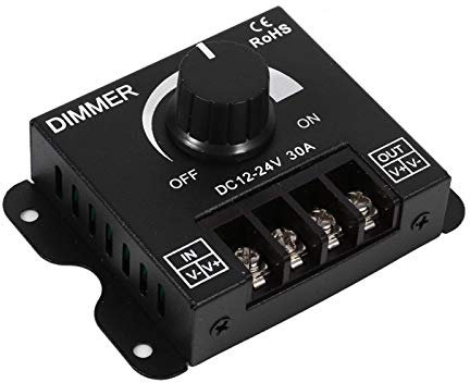 LED Switch Dimmer, DC 12V 24V 30A Aluminum Single Color Knob Switch Adjustable Brightness PWM Dimming Controller for LED Strip Lights
