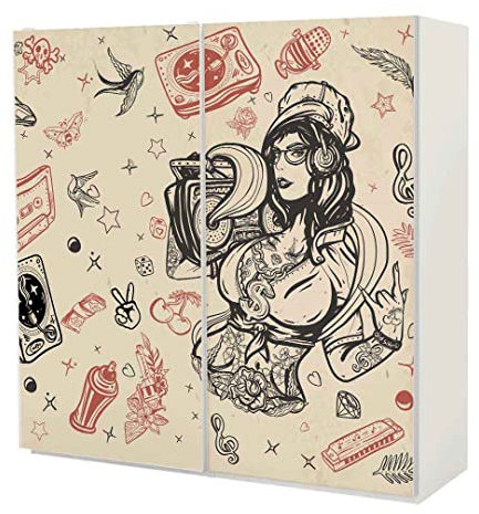 MyMaxxi - Klebefolie Möbel passend für IKEA Pax Schrank - Motiv Hip Hop Graffiti - Möbelfolie selbstklebend - Dekofolie Tattoo Aufkleber Folie für Schlafzimmer und Kinderzimmer, pax_groesse:Schiebetür