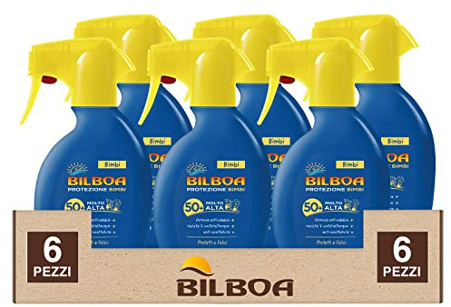 6 x Bilboa Sonnenschutzspray für Kinder, Trigger, sehr hoher Schutz, LSF 50+, 6 Flaschen à 250 ml