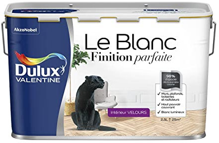 Dulux Valentine Le Blanc Finition Parfaite - Peinture Intérieure Murs, Plafonds et Boiseries - 98% d'opacité - Velours Blanc 2,5 L