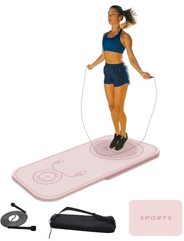 LaiEr Jump Rope Mat Set,Two pieces of Knees Protection Impact Absorption Fitness Exercise Mat Non-Slip for Home Gym(Pink,140cm*62cm*8mm+61cm*41cm*8mm)