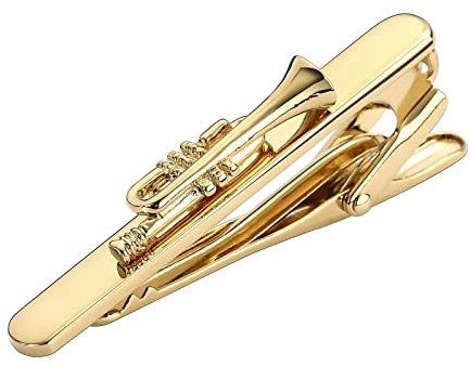 Whoiy Pince Cravate Doré, Pince Cravate Personnalisée Acier Inoxydable Trompette Forme Cadeau de Vacances Pinces à Cravate 5x0.7cm