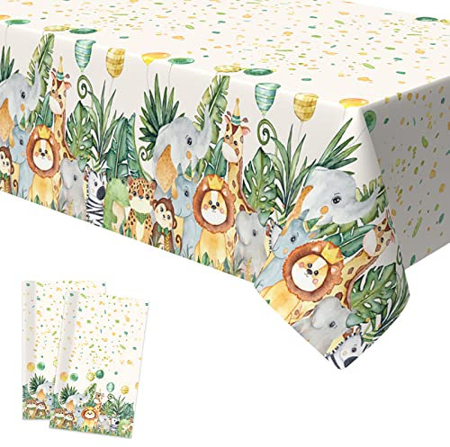 Xinvery Dschungel Tiere Tischdecke, Urwald Safari Tiere Tischdecke Rectangular Plastik für Dschungel Themen Party Kinder Jungen Geburtstag Party Dekoration 2PCS 137 x 274cm