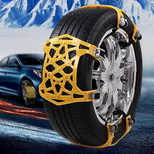 NAVIXE 6 Stück Auto Schneeketten,für Bentley Continental Flying Spur Mulsanne,Verstellbare Universal,für Reifenbreite 175-245mm,Yellow