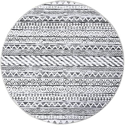 LuxFocus Marokkanischer Boho Vintage Diamant Teppich Böhmischer Südwesten Lässiger Übergang Haustierfreundlich Nicht Fusselnd Schmutzabweisend Leicht zu reinigen Teppich Grau Rund 80 cm