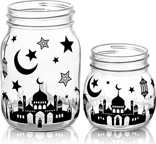 2448 Stück Ramadan Mubarak Glas Aufkleber Ramadan Kareem Sticker Vinyl Ramadan Mubarak Fensteraufkleber Eid Mubarak Wandbilder DIY Nachtlicht Aufkleber für Eid al-Adha Muslimisch Deko