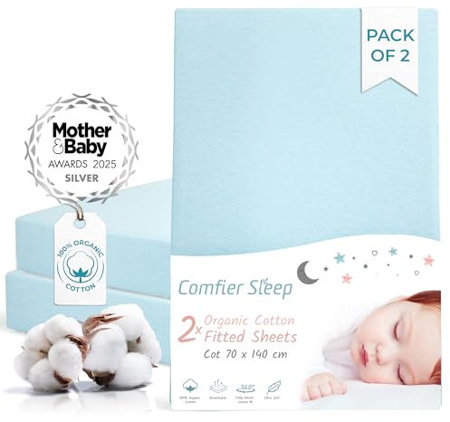 Spannbettlaken 70x140 2er-Set 100% Komplett Natürlicher Bio-Baumwolle Spannbettlaken 70x140 Baby Blau Ultraweich Und Bequem Für Ihr Baby