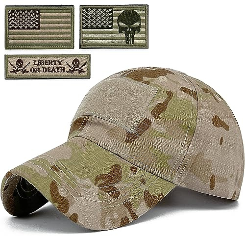 Masktide Tactical Military Mens Camo Baseball Hat with American Flag Skull Patch Patriotic Operator Camouflage Cap for Women