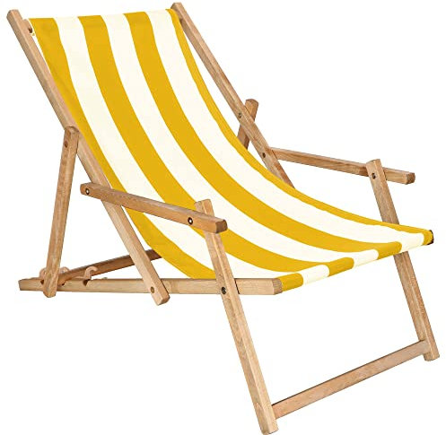 SPRINGOS Chaise Longue en Bois avec. Accoudoirs Chaise Longue de Jardin Pliante pour Balcon Structure imprégnée