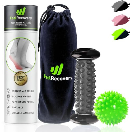 Set Rouleau de Massage Pieds pour Fasciite Plantaire + Balle Massage à Picots - Appareil d'Acupression pour Reflexologie, Cellulite, Douleur Plantaire, Talons, Jambes & Relaxation (Noir)