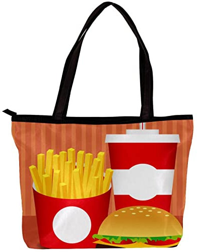 Fast Food Set Cola Fries Burger Tote Bag Umhängetasche Handtasche Crossbody Bag Stilvolle personalisierte Tragetasche für Frauen, Mehrfarbig