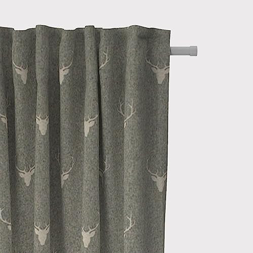 SCHÖNER LEBEN. Vorhang Jacquard Hirschkopf mit Geweih grün beige, Gardinen Aufhängung:Smok-Schlaufenband