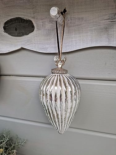 Arinosa Dekozapfen Vintage Weihnachten Glas weiß Silber 9x9x17cm