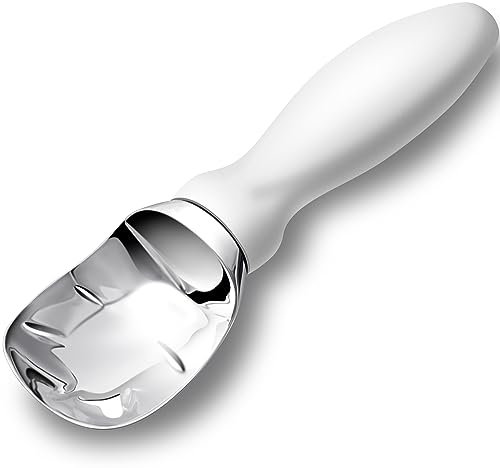 Rainspire Paletta per gelato in acciaio inox con comodo manico, paletta per gelato resistente, ideale per cucchiaini gelati congelati e sorbetti, pasta per biscotti, melone, bianco
