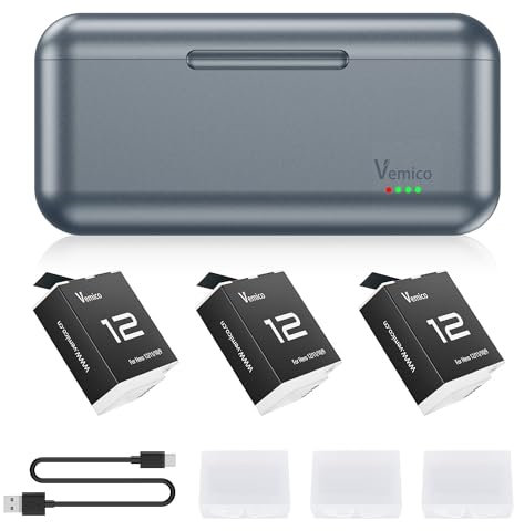 Vemico Hero 12/11/10/9 Enduro Akku Ladegerät Kit 3 x 1800mAh akkus Typ-C LED 3-Kanal Ladegerät Hero12 Enduro Akku für Hero 9 Black/Hero 10 Black/Hero 11 Black/Hero 12 Black