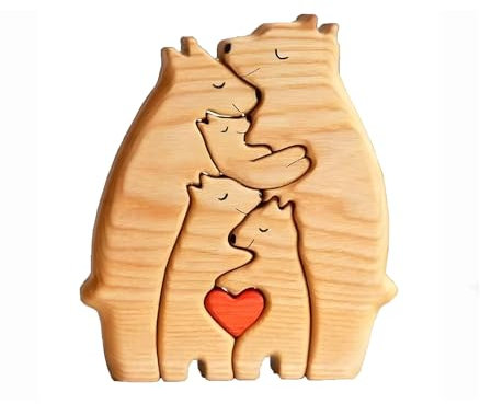 RolyEnttain Familienpuzzle Bären aus Holz, Holz Bär Skulpturen Desktop Ornament Home Tischdekoration, Personalisiertes Holzkunstpuzzle der Bärenfamilie, Geschenk für Familie (5 Bären)
