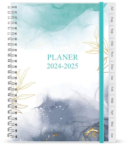 2024-2025 Tagebuch, Juli 2024 - Juni 2025 Wochenplaner mit Monatsregistern, Gesäßtasche, elastischer Verschluss, Doppeldrahtbindung, einfache Organisation des täglichen Lebens, 14,8×21cm,Teal