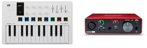 Arturia - MiniLab 3 - Universal-MIDI-Controller für Musikproduktion, mit All-in-One-Softwarepaket & Focusrite Scarlett Solo 3. Gen USB-Audio-Interface-Bundle für Gitarristen