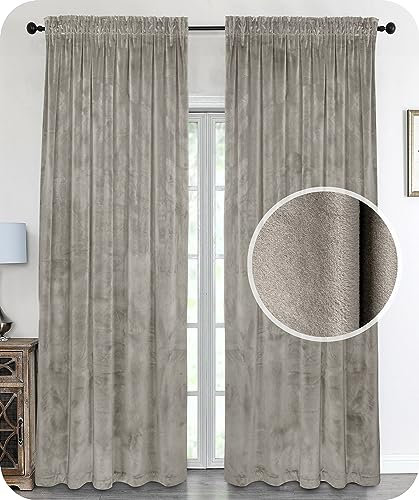 BEAUTEX Samt Vorhang Kräuselband U-Band Gardine Velvet abdunkelnd und Blickdicht, 140x175 cm (Breite 140 cm, Höhe 175 cm, Taupe)