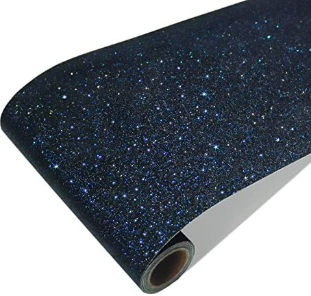 CRE8TIVE Papier Peint Adhesif Pailleté Bleu Noir 20cm x 900cm Vinyle Adhesif Pailleté Papier Peint Autocollant Rouleau Adhesif Decoratif Vintage Papier Peint Intissé Papier Peint Chambre Salle de Bain