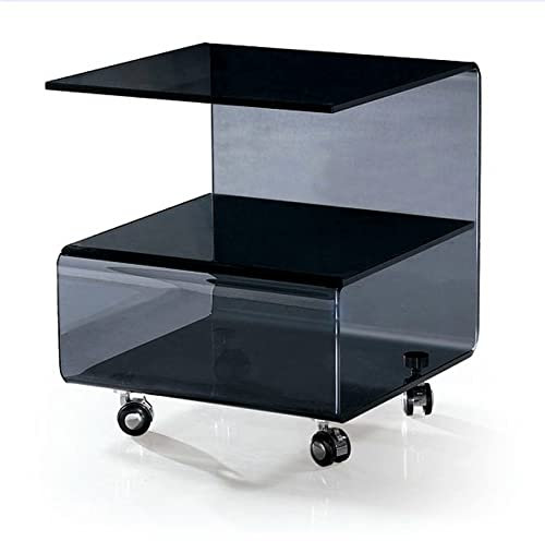 Mesa de centro móvil con 6 formas, mesa auxiliar de cristal para sofá con estante de almacenamiento, mesa para refrigerios con ruedas, mesa rodante transparente para sala de estar, mesita de noche