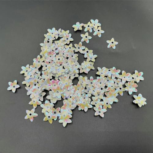 10 g/Packung 12 mm konkave Pflaumenblüten-Pailletten Weihnachtsdekoration Basteln Pailletten DIY Ornament Nähzubehör-AB weiß-12 mm