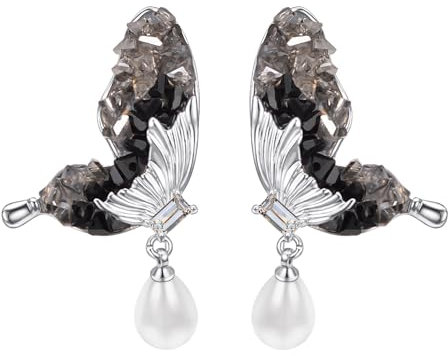 Vissen ohrclips schmetterling Damen Clip Ohrringe Hängend Silver Ohrringe Mit Anhänger Weiß Perlen Zirkonia Hypoallergene Modeschmuck