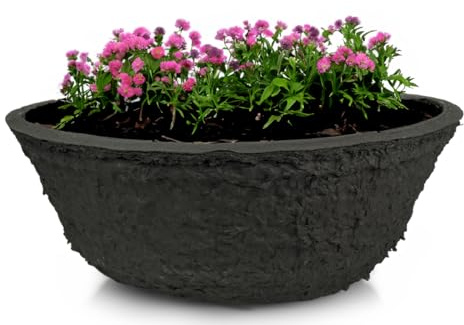 Nachhaltiger Pflanztopf als verrottungsfähige hohe Pflanzschale in 30 cm - runder Blumen-Topf in schwarz aus auflösendem Pappmaché - biologisch abbaubare Friedwald Urnen-Grab Blumen-Schale