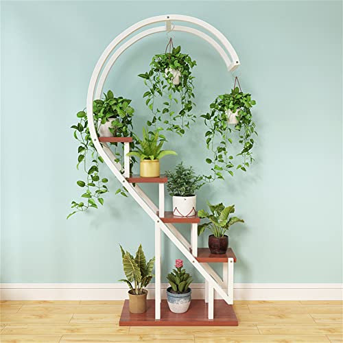 MJMLUCK 5-layer high metal indoor plant stand, simple modern floor-standing multi-layer plant stand, half-moon shaped flower plant stand for living room balcony terrace, E