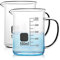 Vaso de Precipitados, 2 Piezas Vaso Precipitado con Asa 500ml, Vaso de Precipitados de Vidrio, Vaso de Vídrio Graduado para Escuela Laboratorio Experimento Hospital