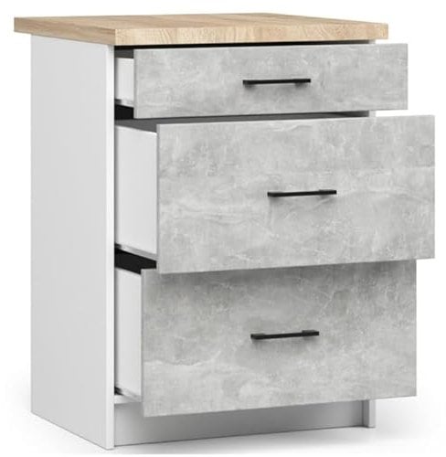 BDW - Küchenschrank Weiß/Beton - Schrank Küche mit Arbeitsplatte und Schubladen - Schrank 60 cm breit, 85 cm hoch - Küchenschränke Einzeln, Küchenmöbel Einzelteile