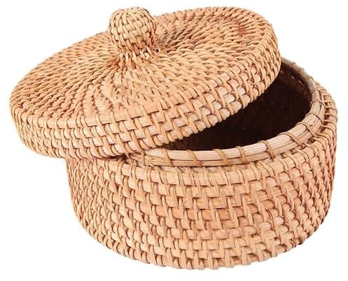 Tagtight Rattan Aufbewahrungsbox mit Deckel, Geflochten Körbe Aufbewahrung Storage Basket, Natürliches Kisten für Schlüssel Brille, kleiner Obst Snack-Korb, Tee Behälter, Küchen Organizer
