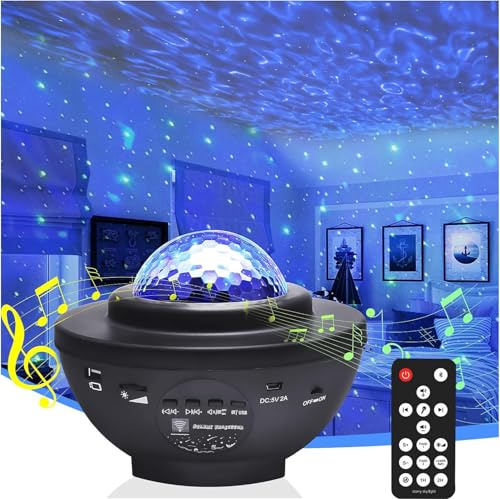 Projecteur Galaxy Star, nébuleuse LED de nuit pour décoration de chambre, projecteur de lumière de ciel étoilé avec vagues océaniques pour chambre, home cinéma, télécommande et haut-parleur Bluetooth,