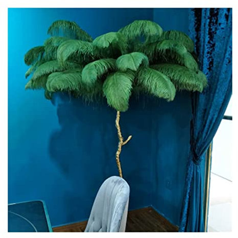 Luxury Nordic LED Ostrich Feather Floor Lamp Modern Princess Table Light with Romantic Tree Branch Design Living Room Standing Bedside Lamp for a Touch of Elegance and Style (Green Resin Bod