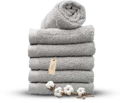 MissTowels® Handtuch Set 6-teilig – 100% Baumwolle aus Portugal, Grau, 50x100 cm – Weich & Saugfähig – Hotelqualität – Oeko-TEX Zertifiziert – 5+1 Gratis