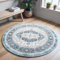 Carvapet Waschbar Rund 120cm Rutschfest Dünner Teppich Gegend Kreis Blauer Retro Medaillon Fußboden für Wohnzimmer Schlafzimmer