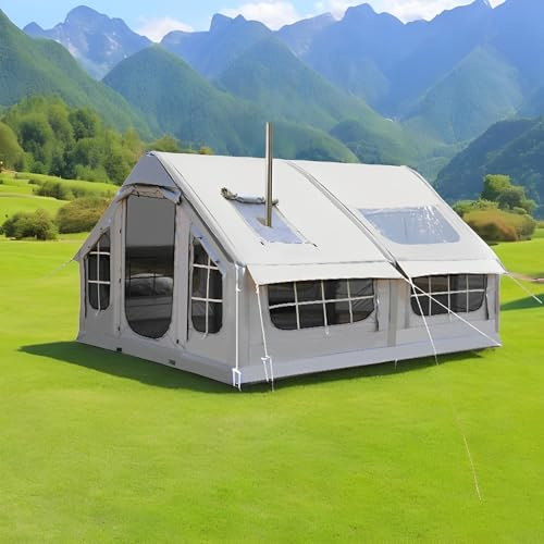 Aufblasbares Zelt 6-8 Personen, Campingzelt Familienzelt, Einfach Einzurichten, Glampingzelt mit Aufbewahrungstasche und Luftpumpe Aufblasbare Zelte für Camping, Hiking (Gray Pro, 385x260x200cm)