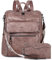 VASCHY Backpack for Women, Large Vegan Leather Rucksack with Wallet Set Convertible Handbag for Lady Guitar Strap Pink