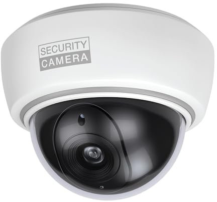 BASI | Dome Kamera-Attrappe mit blinkendem LED-Licht | Dummy Kamera | Objektiv Überwachungskamera für den Innen- und geschützten Außenbereich | Wand- Deckenmontage | Weiß | CCTV